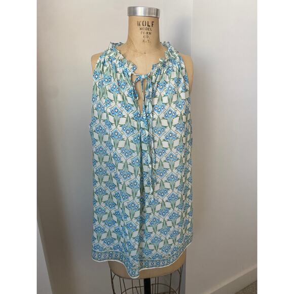 Max Studio Light Blue Sleeveless A-Line Top with Drawstring Neckline size L nwt - Picture 1 of 9